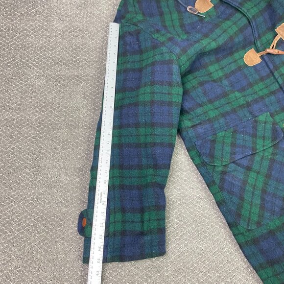 Vintage LL Bean Toggle Coat Men's XL Green Blue Tartan Plaid Wool USA Duffle - Picture 12 of 15